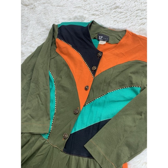 Vintage 80s American Jumpsuit Sz S Olive Green Orange‎ Shoulder Pads NWT USA - Picture 3 of 13